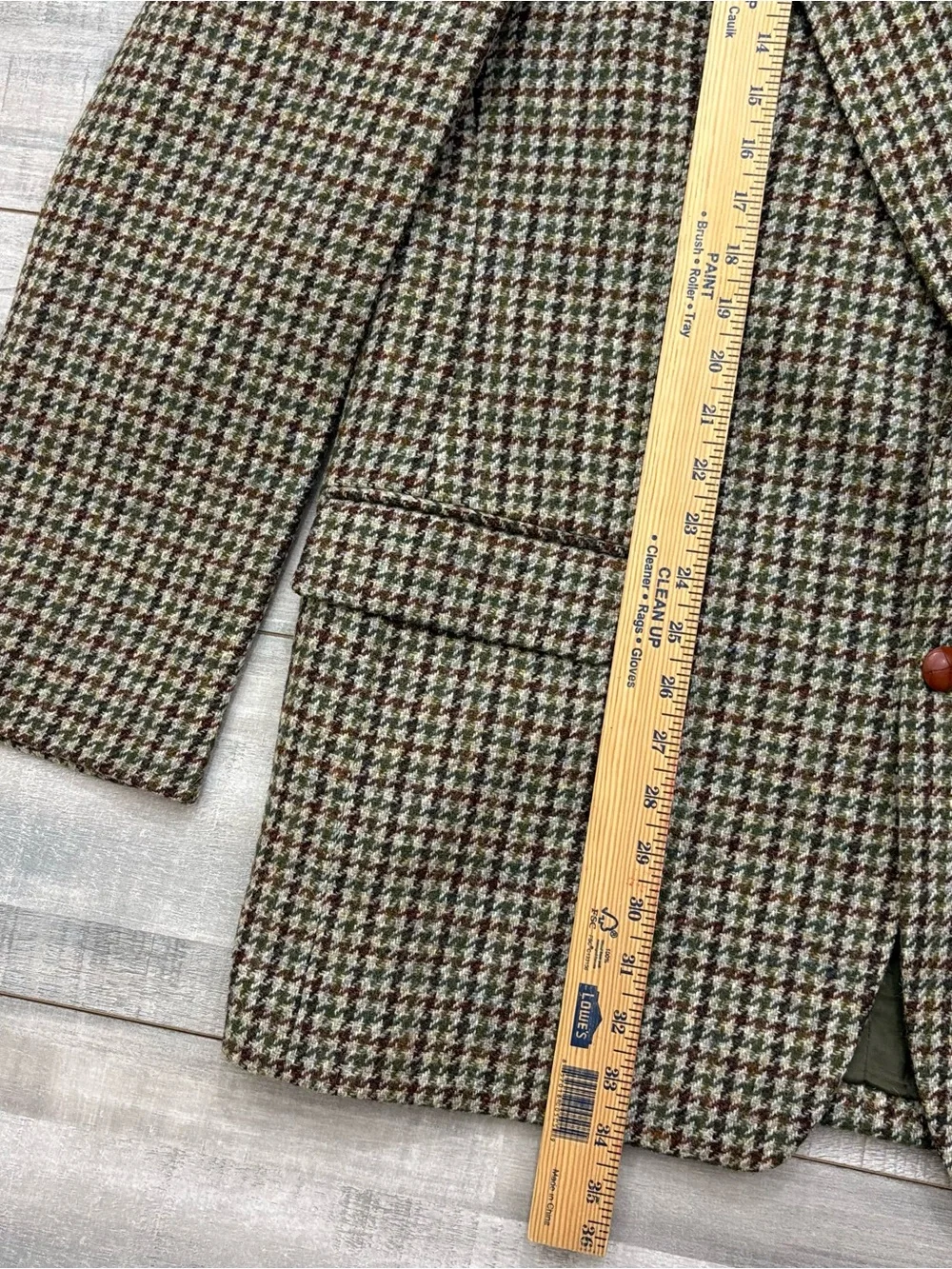 Vtg Joel Ferrin Harris Tweed Blazer Men's 46R Beige Houndstooth Wool Sport Coat